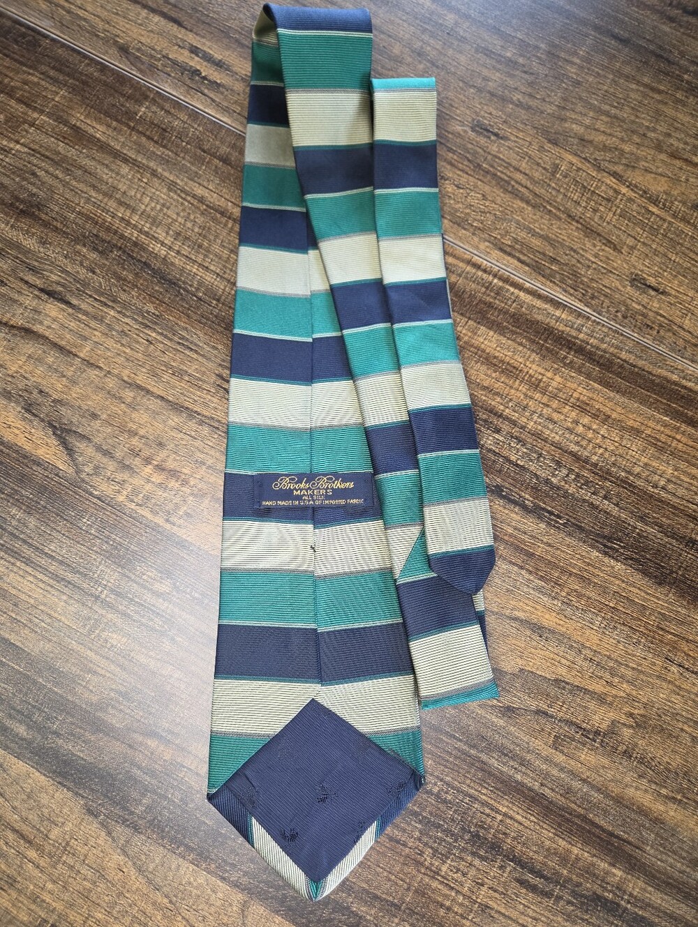 Brooks Brothers Teal, Navy & Cream Bold Striped Silk Tie